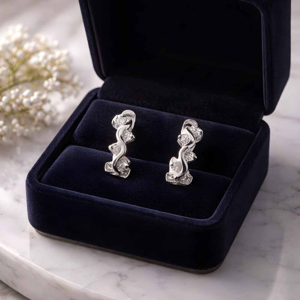 *NEW* Elegant Argent Sterling Silver Half Hoop Earrings